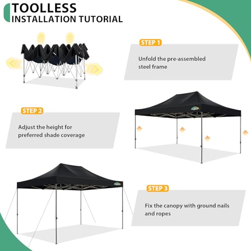 COBIZI 10x15 Heavy Duty Pop Up Canopy Tent with 4 Sidewalls Thicken Frame, Commercial Easy Up Outdoor Wedding Party Tents, All Season Waterproof Windproof with Stakes Sandbags Ropes Bag, Black - color: Black, size: 10x15