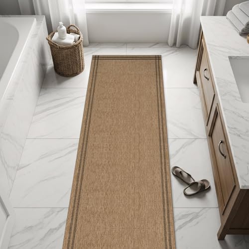 Luul Home Easy Jute Rugs 2x7 Bordered Natural Color Living Room Indoor Outdoor Runner Rug for Patio and Kitchen Rug High Traffic Washable Easy to Clean Solid Boho Woven Design Outside Carpet (2 x 7) - color: Bordered/Natural Black, size: 2' x 7' (Rectangu