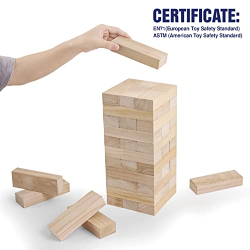 GOTHINK Giant Tumble Tower Game, Large Tumbling Tower Stacking to Over 4 FT 54pcs Wooden Jumbo Blocks for Outside Yard Games with Carry Case Timber Stacking Game Night Toy Gift for Kids Adults Family - size: L-over 4ft