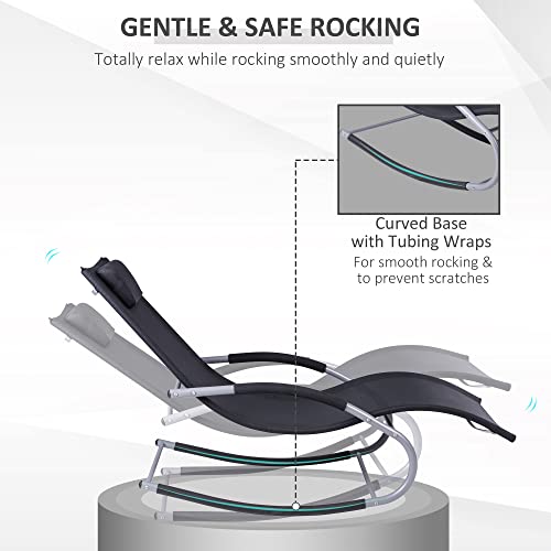 Outsunny Zero Gravity Rocking Chair Outdoor Chaise Lounge Chair Recliner Rocker with Detachable Pillow and Weather-Fighting Fabric for Patio, Deck, Pool, Black - color: Black