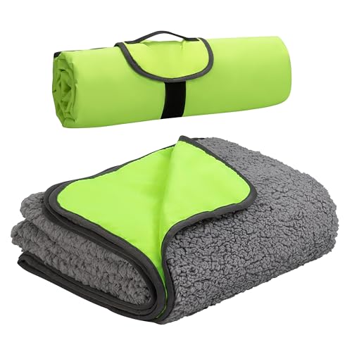 Tirrinia Large Waterproof Outdoor Blanket, Soft Warm Windproof Stadium Blanket with Sherpa Fleece and Foldable for Outdoor Sport, Baseball, Football, Beach, Concerts, Car - color: Yellow Grey, size: 51”x 59”
