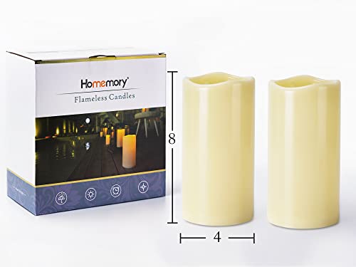 Homemory 4" x 8" Waterproof Outdoor Flameless Candles, Battery Operated Flickering LED Pillar Candles with Remote and Timers for Indoor Outdoor Lanterns, Long Lasting, Large, Dark Ivory, Set of 2 - color: Dark Ivory, size: 4"x 8"