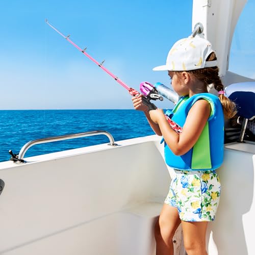 WIDDEN Kids Fishing Pole, Portable Telescopic Kids Fishing Poles for Boys and Girls, Fishing Rod and Reel Combo Kit with Tackle Box, and Fishing Net, Best Fishing Pole for Toddler Youth - color: Pink+Green