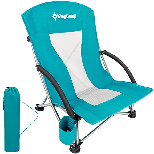 KingCamp Low Beach Chair Folding Portable Lightweight Backpack Chair for Adults with Cup Holder Pocket Carry Bag for Outdoor Camping Concert Festival Travel Sports Lawn Sand, Cyan - color: Cyan-low Back