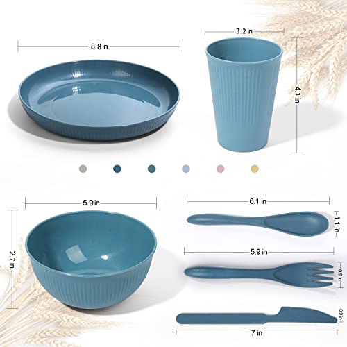 Wheat Straw Dinnerware Sets -DAPIPIK 36 Piece Unbreakable Dinnerware Sets for 6, Wheat Straw Plates and Bowls Set, Lightweight Camping Plates Cups and Bowls Set.Dishwasher Microwave Safe Dinnerware - color: Rich and colorful