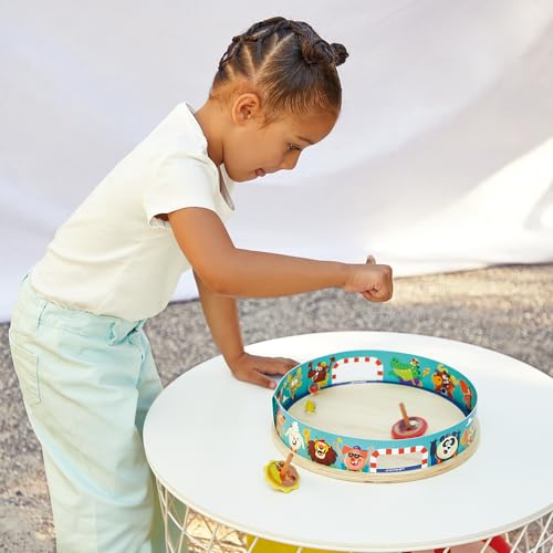 Janod Applepop Spinning Top Arena Carnival Game - 5 Piece Set - 2 Players - Ages 4-8 - J03355 - style: Spinning Top Arena