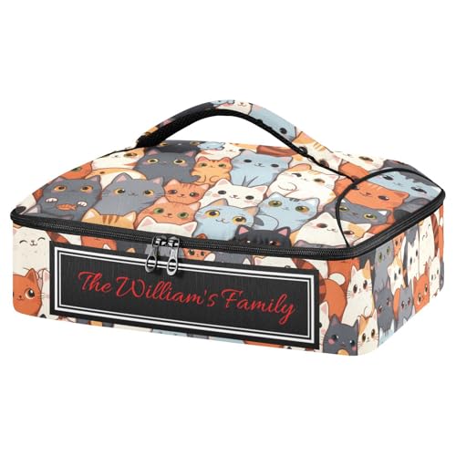Kcldeci Custom Insulated Casserole Carrier Cats Funny Cartoon Personalized Food Carriers with Dish Storage Leakproof Lasagna Holder Bag for Lasagna Pan Baking Dish Casserole Dish - color: D03
