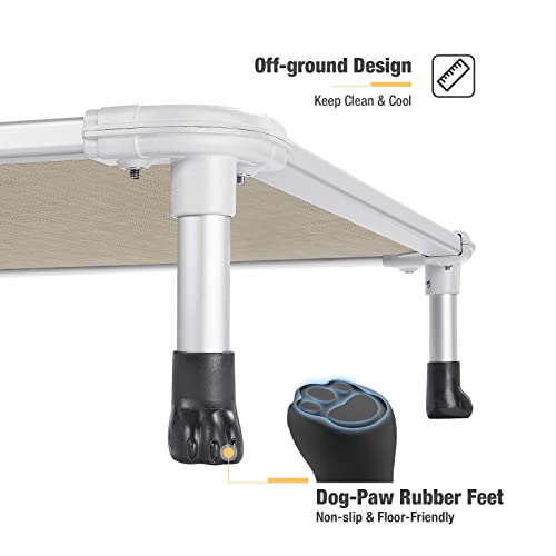 Veehoo Chew Proof Elevated Dog Bed - Cooling Raised Pet Cot - Silver Aluminum Frame and Durable Textilene Mesh Fabric, Unique Designed No-Slip Feet for Indoor or Outdoor Use, Beige Coffee, Large - color: Beige Coffee, size: 42.0"L x 30.0"W x 7.0"Th