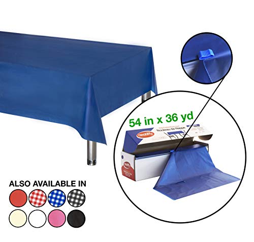 Neatiffy Disposable Plastic Table Cloth Roll | 54 in x 108 Ft Waterproof Tablecloth | Table Cover for Rectangle, Square, Round Oval Tables | Picnic, Party, Banquet, Birthdays, Weddings - Royal Blue - color: Royal Blue