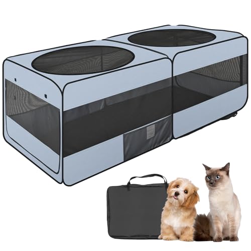 2-in-1 Dog Playpen, 46.5'' Pop Up Cat Puppy Pet Playpens Indoor/Outdoor Cats Enclosed, Cat Dog Tent Crate Cage Kennel, Portable Playpen for Kitten, Small Animals Play Pen(No Divider, Unified Space) - color: Grey, size: S, 46.5"L x 24.1"W x 17"H