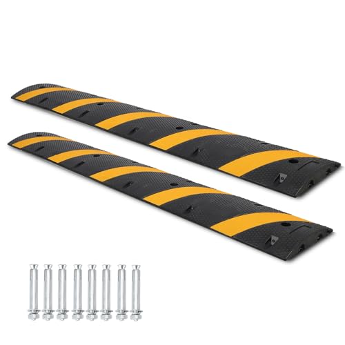 Garvee Speed Bump, 2 Pack 6 Ft Rubber Speed Bumps for Asphalt Road Driveway, 25000 lbs Load Capacity Modular Cable Ramps Cable Protector Ramp Hose Protector Ramp with 2 Cord Channel
