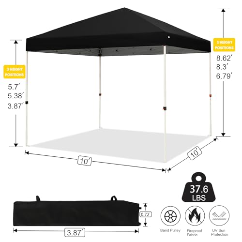 Northroad 10x10ft Pop Up Canopy, Popup Outdoor Canopy Tent with Wheeled Carrying Bag,Portable Gazebo Shelter for Patio,Deck,Garden,Beach（Black） - color: Black, size: 10x10