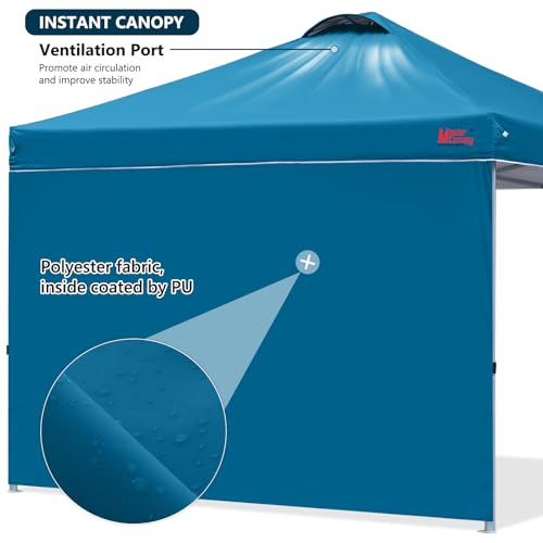 MASTERCANOPY Durable Pop-up Canopy Tent with 1 Sidewall (10'x10',Cyan Blue) - color: Cyan Blue, size: 10x10