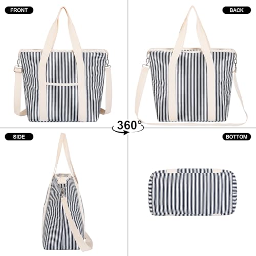 Nanxson 9L/15L/29L Extra Large Insulated Lunch Bag for Women Adult Reusable Leakproof Picnic Lunch Box Freezable Cooler Tote Bag (29L,B-Navy Stripe) - color: B-Navy Stripe, size: 29L