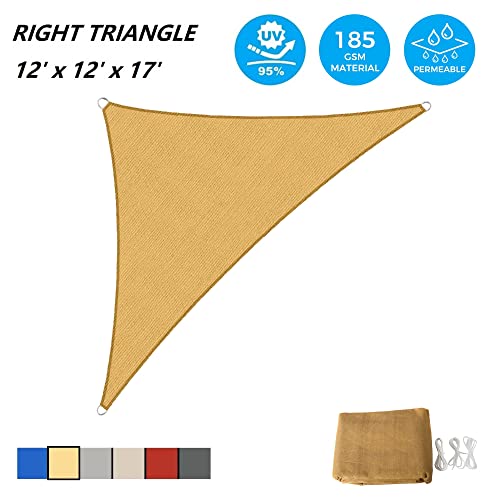 AsterOutdoor Sun Shade Sail Triangle 12' x 12' x 17' UV Block Canopy for Patio Backyard Lawn Garden Outdoor Activities, Sand - color: Sand, size: 12' x 12' x 17'
