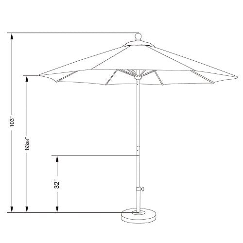 California Umbrella 9' Round Contract Grade Patio Umbrella, Push Open, Silver Finish, Gray/White Olefin - color: Gray/White Cabana Stripe