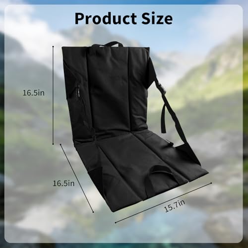 Folding Stadium Seat Cushion with Backrest, Portable Bleacher Pad for Camping, Fishing,15.8'' x 16.5'',Lightweight Chair with Backrest for Outdoor Sports and Concerts (Black) - color: Black