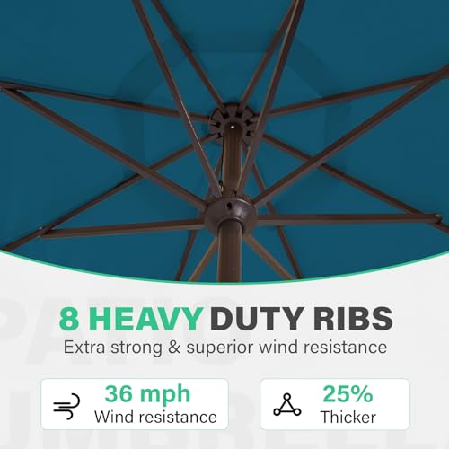 JEAREY 9 FT Patio Umbrella Outdoor, Table Umbrellas Market Umbrella w/Push Button Tilt/Crank, 8 Sturdy Ribs(Cerulean) - color: Cerulean