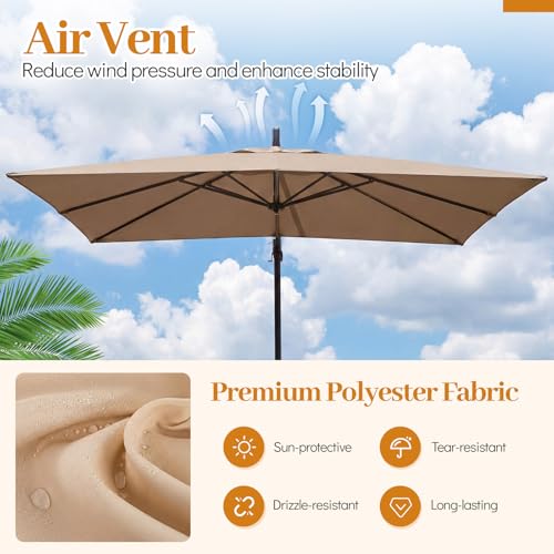 Tangkula 8x8 FT Patio Umbrella with Base Included, Square Offset Cantilever Outdoor Umbrella with 360 Degree Rotation, Crank Handle, Sandbags, 8 Ribs for Pool Deck Garden Backyard - color: Tan, size: 8 FT