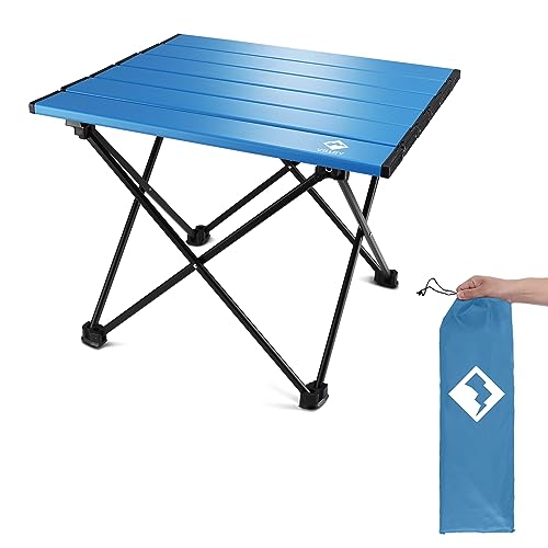VILLEY Portable Camping Side Table, Ultralight Aluminum Folding Beach Table with Carry Bag for Outdoor Cooking, Picnic, Camp, Boat, Travel - color: Blue, size: Medium 19'', style: Regular