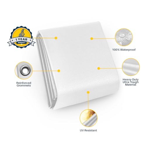 Seal Skin Covers Heavy Duty Waterproof Tarp 20x40 FT, 16 Mil 8 OZ 160 GSM Thick White Poly Tarp with Rustproof Grommets, Tear-Proof Cover with Reinforced Edges for Camping, Pool, Canopy Use - color: White, size: 20' X 40'
