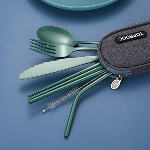 Portable Stainless Steel Flatware Set, Travel Camping Cutlery Set, Portable Utensil Travel Silverware Dinnerware Set with a Waterproof Case (Green) - color: Green