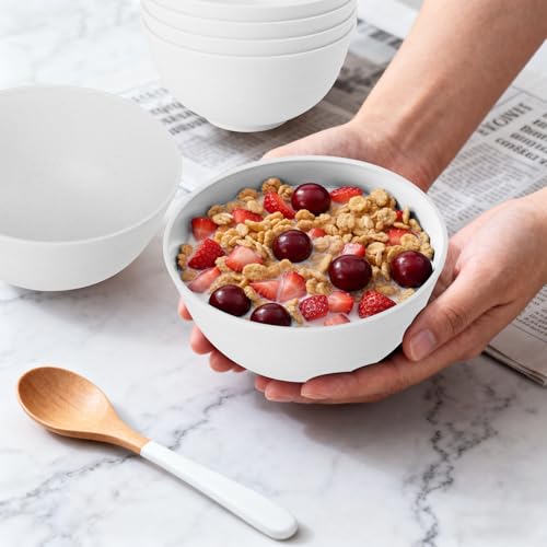 Wheat Straw Bowls 26 OZ, Plastic Bowls Reusable, Unbreakable Cereal Bowls Set of 6, Small Soup Bowl Salad Bowl for Kitchen, Microwave & Dishwasher Safe, White - color: White, size: 26 Oz