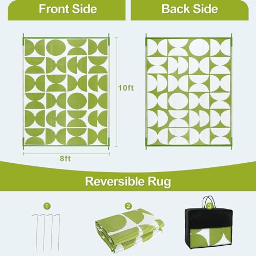 Wonnitar Outdoor Rugs 8x10 Waterproof Plastic Straw Rug, Large Outdoor Camping Rug for RV, Reversible Portable Outside Lightweight Area Rug for Backyard Balcony Beach Picnic (Green,8'x10') - color: Green, size: 8' X 10' (Rectangular)