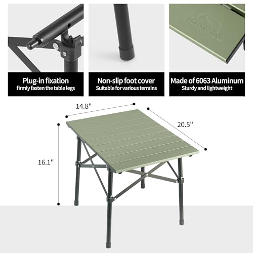 Naturehike Portable Camping Table, Aluminium Folding Table, Ultralight Camp Table Small Table for Camping Hiking Backpacking Outdoor Picnic - size: 20.5" x 14.8"