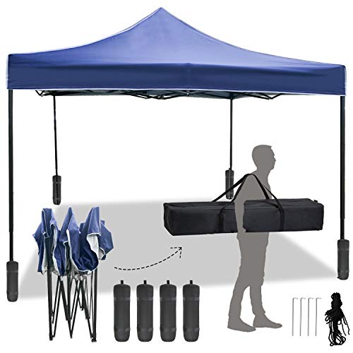 FDW Canopy Tent, Commercial Instant 10x10 Heavy Duty Canopy, 300D Waterproof Adjustable Canopy with Wheeled Carry Bag, 4 Sandbags and 4 Stakes - color: Blue
