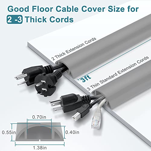 Cord Hider Floor, 3FT, Grey Cord Cover Floor, Cord Protector Floor Extension Cable Cover, Soft PVC Wire Covers - Cable Management Hide Cords on Floor - Cord Cavity: 0.7" (W) x 0.4"(H) - color: Grey, size: Large-3ft