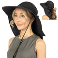 SUN CUBE Wide Brim Sun Hat with Neck Flap, UPF50+ Hiking Safari Fishing Hat for Men Women, Sun Protection Beach Hat - color: Black With Bow
