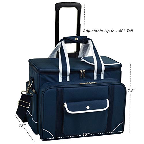 Picnic at Ascot- Original Insulated Picnic Cooler on Wheels with Service for 4- Designed & Assembled in The USA - color: Navy/Orange