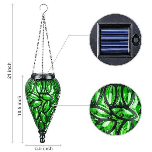 SUNNYPARK Outdoor Plastic Solar Hanging Lantern, 15 Cool White LEDs Twinkle Effect Tear-Shaped Hanging Lantern Decor Garden Decorative Solar Lights for Backyard, Patio and Lawn - style: Green