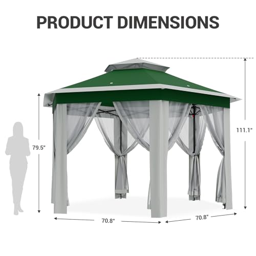 13X13 Pop Up Gazebo,Outdoor Canopy Tent with Mosquito Netting, Double Vented Roof Sun Shelter with Adjustable Heights,Outdoor Gazebo for Backyard & Patio Furniture.(Green with Beige-Hexagonal). - color: Green with beige