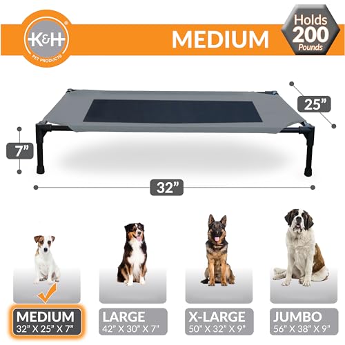 K&H Pet Products Outdoor Elevated Dog Cot, Breathable Cooling Elevated Cot Hammock Pet Bed for Medium Dogs, Washable Mesh Cover, Raised Metal Frame, Collapsible, Portable - Medium 32 X 25in Gray - color: Gray/Black Mesh, size: Medium 32"L x 25"W