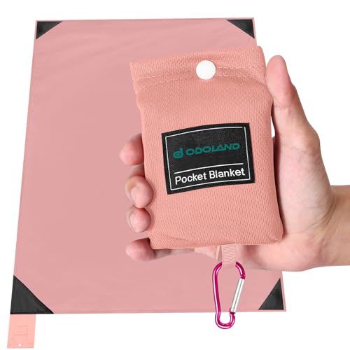 Odoland Beach Blanket Picnic Blanket, 43" x 63" SandProof Waterproof Outdoor Pocket Blanket with Portable Bag, Foldable Lightweight Sand Free Quick Drying Beach Mat for Hiking Camping Travel, Pink - color: Pink, size: 43.3" x 63"(1-2 People)
