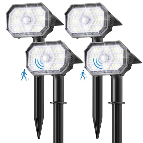Brightown 4 Pack Solar Motion Lights Outdoor Waterproof, Motion Sensor Spot Lights- 58 LED/3 Modes Solar Powered Spotlights 2-in-1 Auto On/Off for Outside Yard Wall Garden, Cool White - color: Motion Sensor, size: 4 Pack