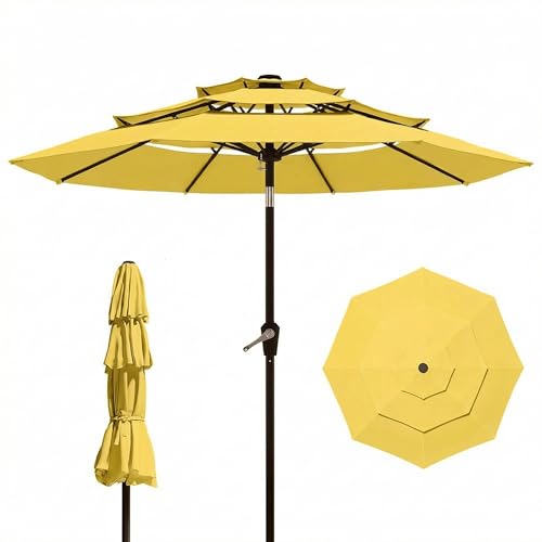 10FT Patio Umbrella 3 Tiers Outdoor Market Umbrella w/Push Button Tilt, Crank, UV and Waterproof Table Umbrella for Garden, Pool, Backyard, Deck, Lawn, Sunshine Yellow - color: Sunshine Yellow