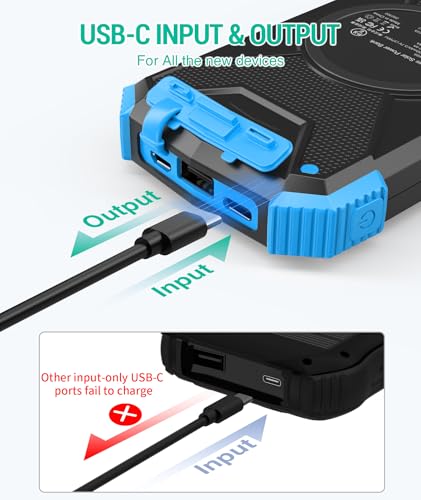 BLAVOR Solar Power Bank 10,000mAh, Portable Wireless Charger, 20W Fast Charging External Battery Pack with USB C for Cell Phones, Solar Panel Charging with Dual Flashlight for Camping - color: Blue