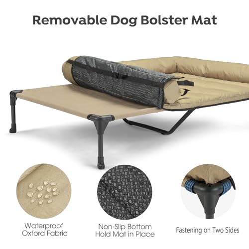 Veehoo Cooling Elevated Dog Bed Add Removable Waterproof Bolster Cushion Mat, Raised Pet Cot with Breathable Teslin Mesh, No-Slip Feet, Dog Couch Bed for Indoor Outdoor, 49x33inches, Beige, CWC2331B - color: Beige Coffee, size: 49.0"L x 33.0"W x 9.0"Th