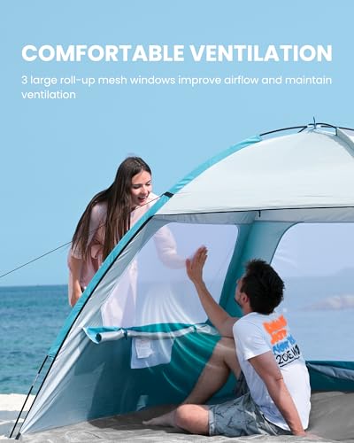 OutdoorMaster Beach Tent for 3/4/6/8 Person - Easy Setup Sun Shade Shelter, Portable Beach Shade Sun Canopy with UPF 50+ UV Protection, Removable Skylight Family Size - color: Olive Green, size: 4 Person
