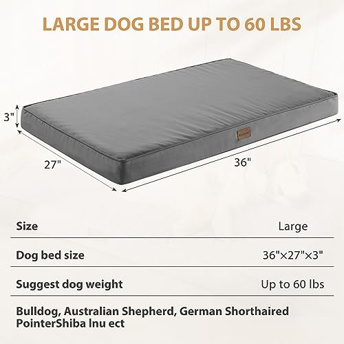 BFPETHOME Outdoor Dog Bed for Large Dogs, Waterproof, Orthopedic with Removable Washable Cover, Egg Crate Foam Mat (36 x 27 In, Dark Grey) - color: Dark Grey, size: 36.0"l X 27.0"w X 3.0"th