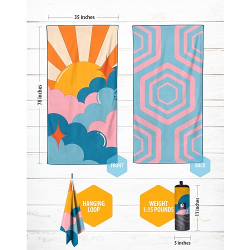 VENTURE 4TH Microfiber Beach Towel: Quick-Dry, Compact, Sand-Free, Absorbent, Sandproof and Lightweight - Perfect for Camping, Beach, and Roadtrips (Sky's The Limit Design | 35x78 inches) - color: Sky's the Limit, size: Extra Large (78" x 35")