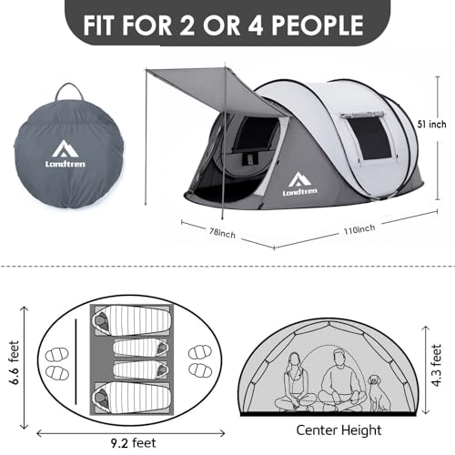 4 Person Easy Pop Up Tent Waterproof Automatic Setup 2 Doors-Instant Family Tents for Camping Hiking & Traveling - color: White & Grey