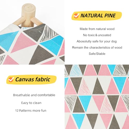 Patas Lague Cat and Dog Hammock Bed for Small Dogs, Brethable Wooden Cat Pet Rabbit Elevated Cooling Outdoor Bed Cots Furniture for Summer Monstera Leaf - color: Triangles