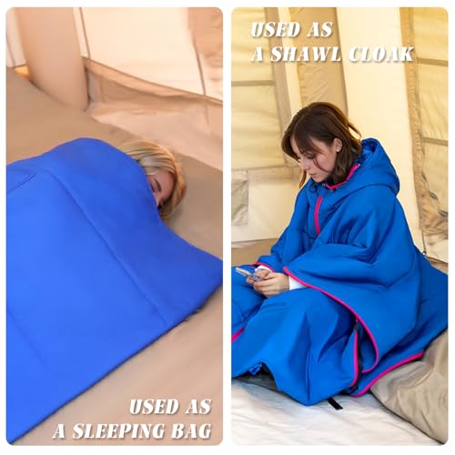 Camping Blanket Poncho, Large Wearable Blankets, 75 x 55 inch Cape, Windproof & Water-Repellent, Portable & Warm, for Outdoor, Sports, Travel, Car - color: Blue