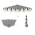 JONATHAN Y Half Umbrella UMB1201H Beverly 9 ft. Designer Classic Scalloped Fringe Market Patio with Crank, Tilt Button and UV Protection in Black/White, White Pole - color: Black/White - White Pole