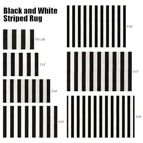 LEEVAN Outdoor Rug 5x7 Black and White Striped Patio Mat, Washable Farmhouse Front Door Decor, Cotton Reversible Balcony Rug, Foldable for Layered Porch - color: Black and White Stripes, size: 5' x 6'6" (Rectangular)