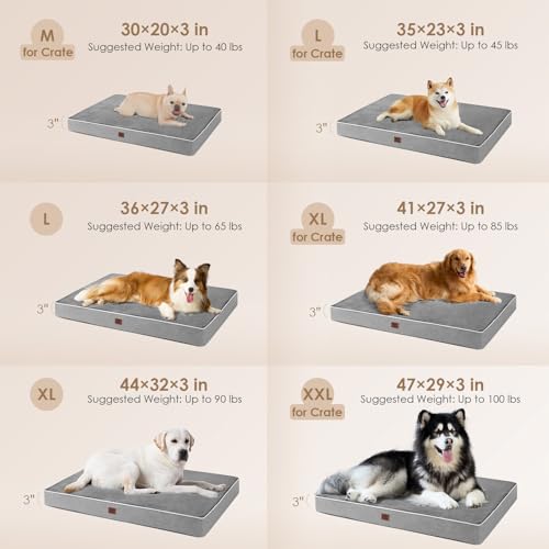 EHEYCIGA Orthopedic Dog Bed Waterproof 41"x27", Memory Foam Pet Bed for XLarged Dogs, Washable Pet Mat with Removable Cover, Grey - color: Grey, size: 41.0"L x 27.0"W x 3.0"Th